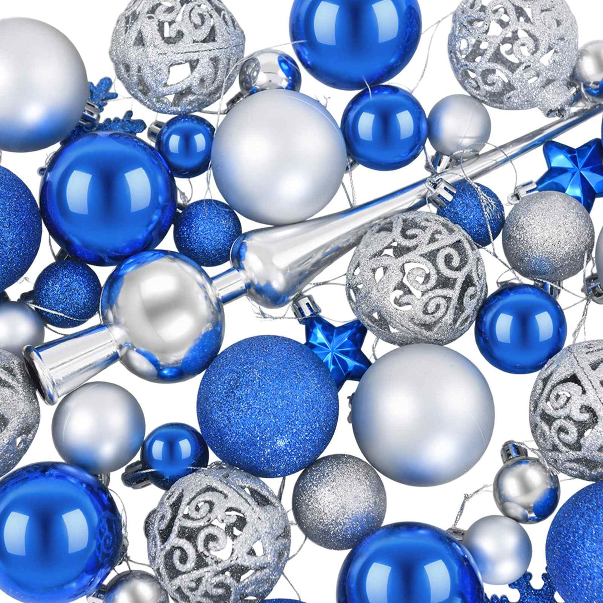 Christmas Ball Set 111 pcs Blue and Silver 6 cm Polystyrene