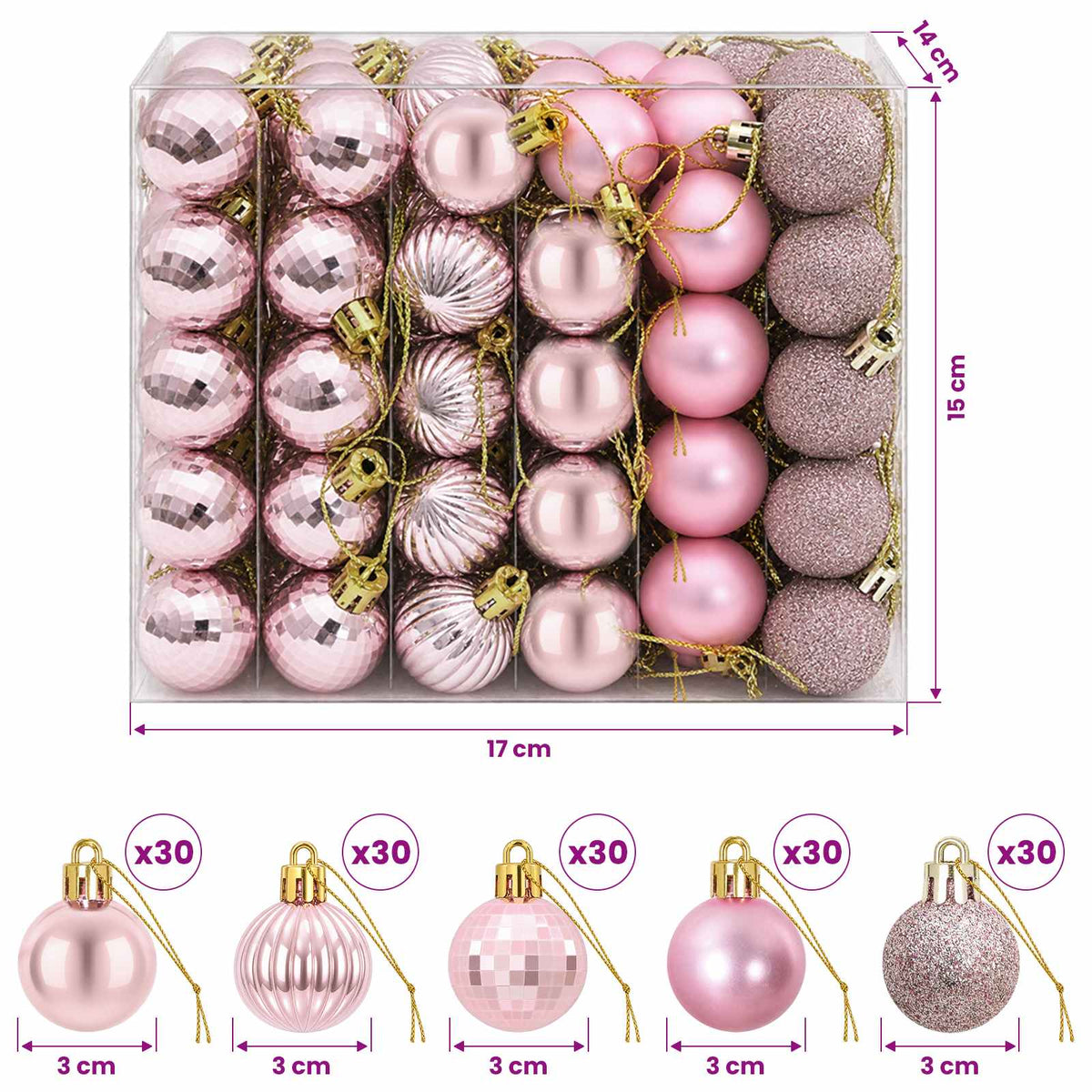 Christmas Ball Set 150 pcs Pink 3 cm Polystyrene