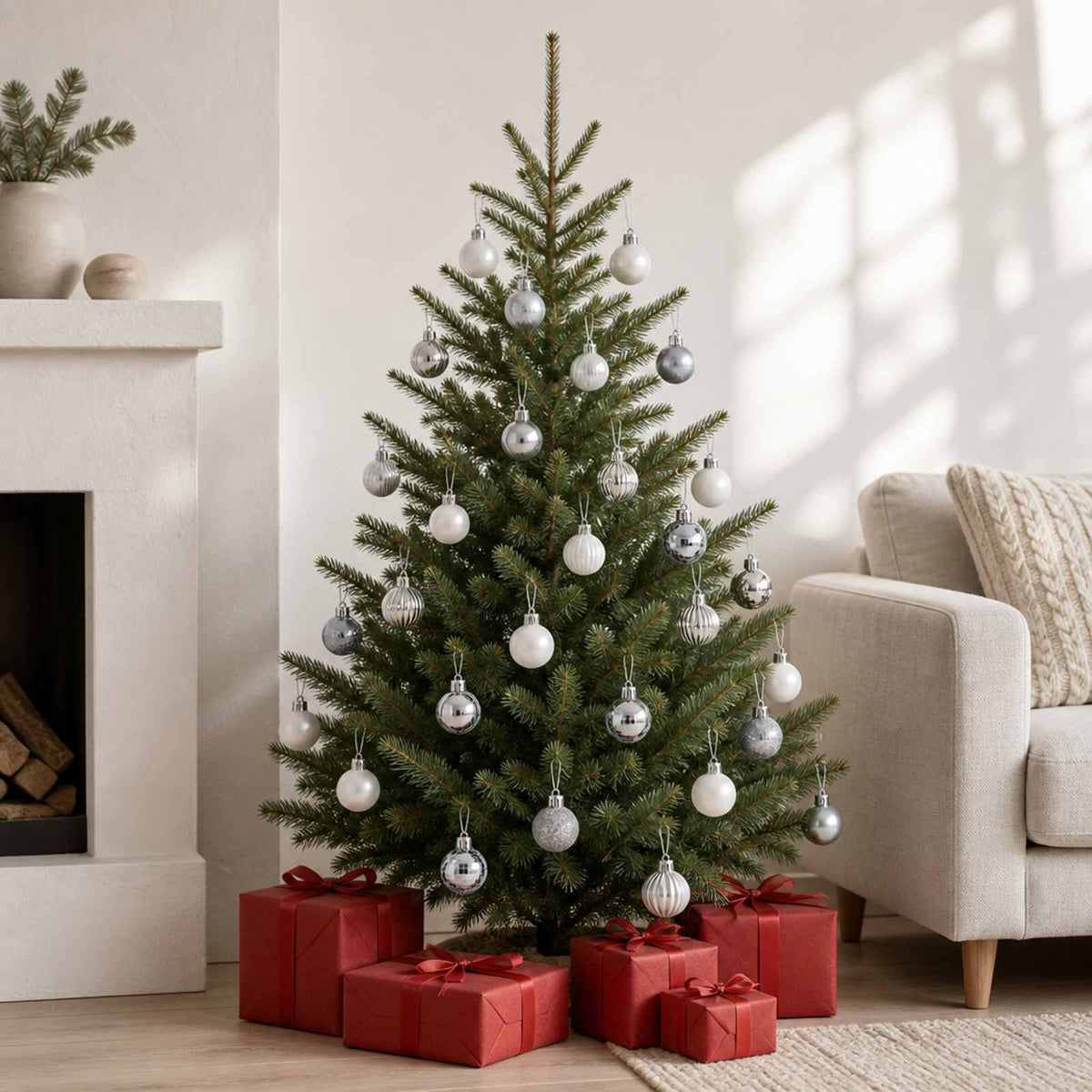 Christmas Ball Set 150 pcs White and Grey 3 cm Polystyrene