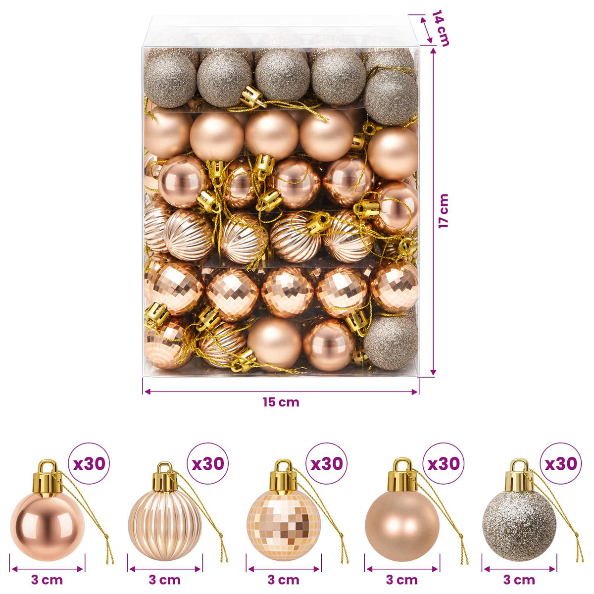 Christmas Ball Set 150 pcs Rose Gold 3 cm Polystyrene
