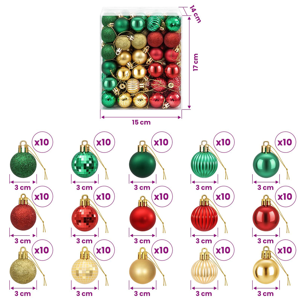 Christmas Ball Set 150 pcs Red, Gold and Green 3 cm Polystyrene