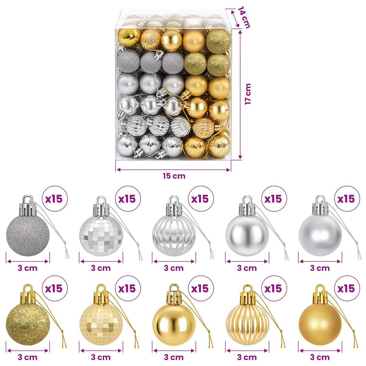 Christmas Ball Set 150 pcs Silver and Gold 3 cm Polystyrene