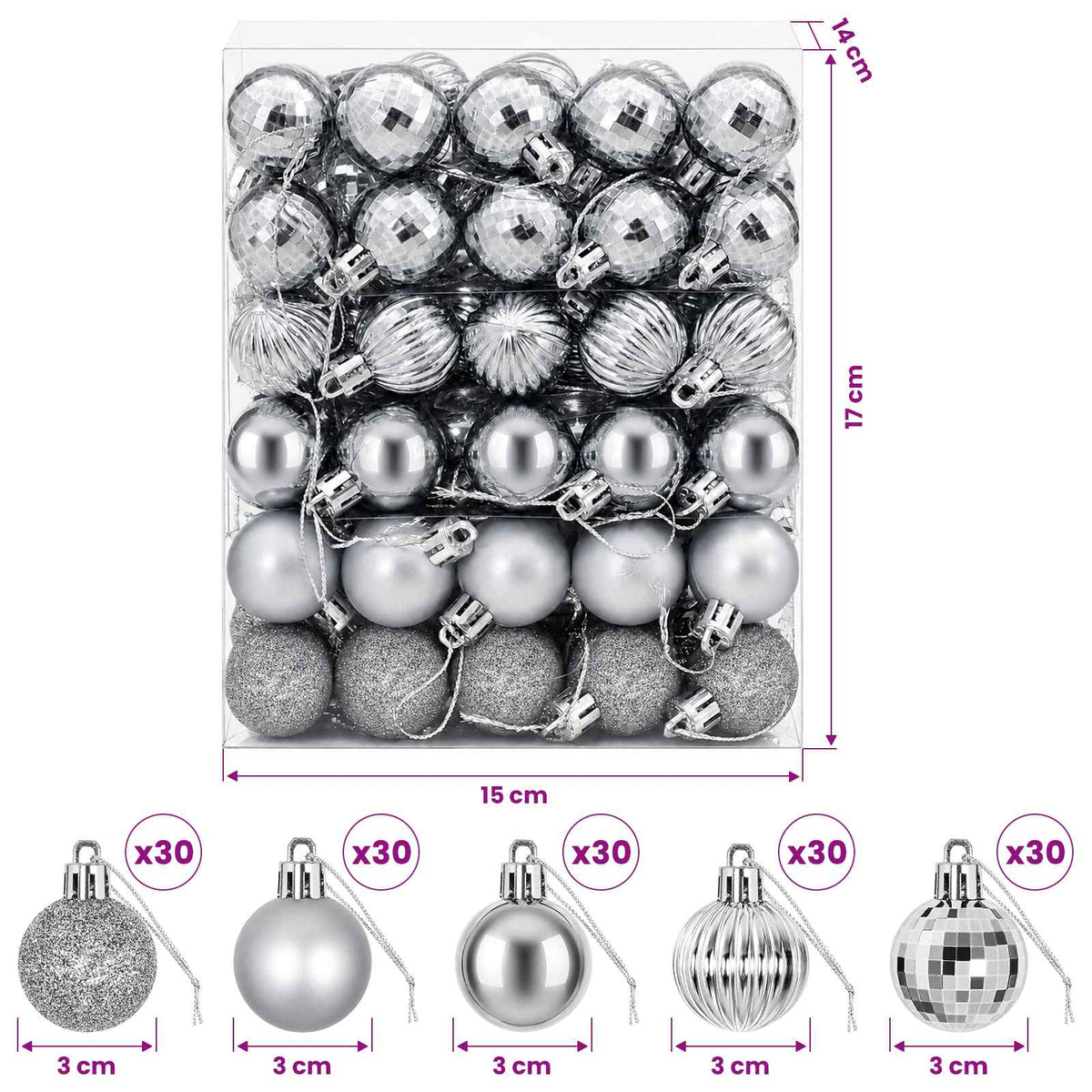 Christmas Ball Set 150 pcs Grey 3 cm Polystyrene