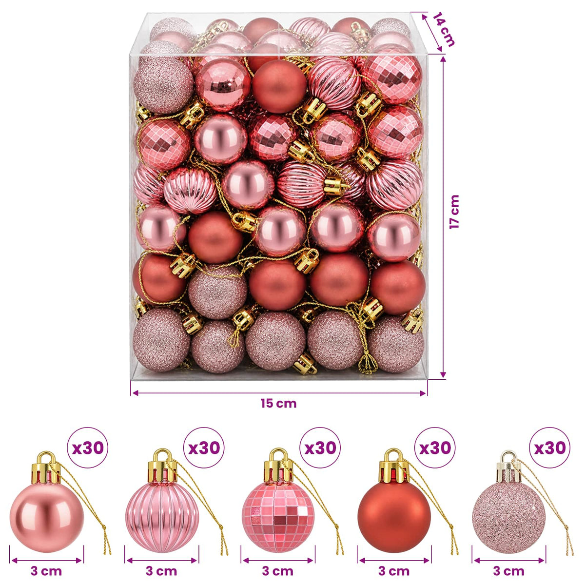Christmas Ball Set 150 pcs Pink and Rose 3 cm Polystyrene