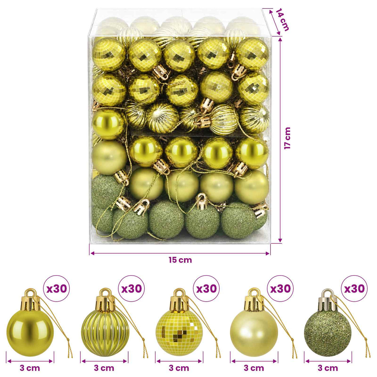 Christmas Ball Set 150 pcs Light Green 3 cm Polystyrene
