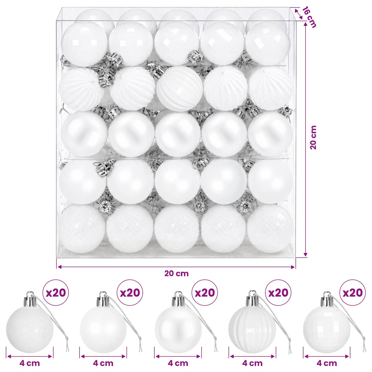 Christmas Ball Set 100 pcs White 4 cm Polystyrene