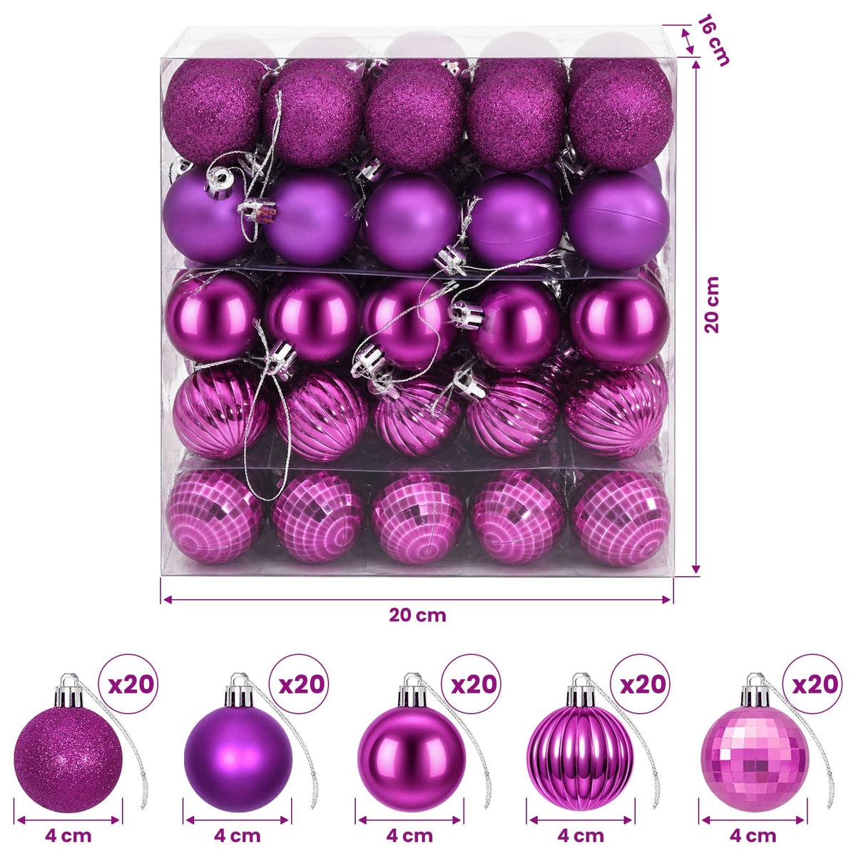 Christmas Ball Set 100 pcs Lilac 4 cm Polystyrene
