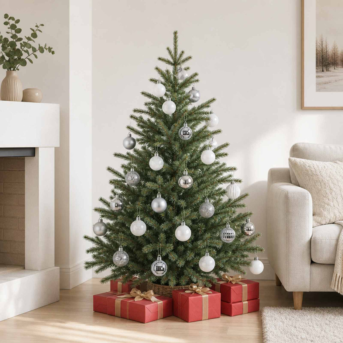 Christmas Ball Set 100 pcs White and Grey 4 cm Polystyrene