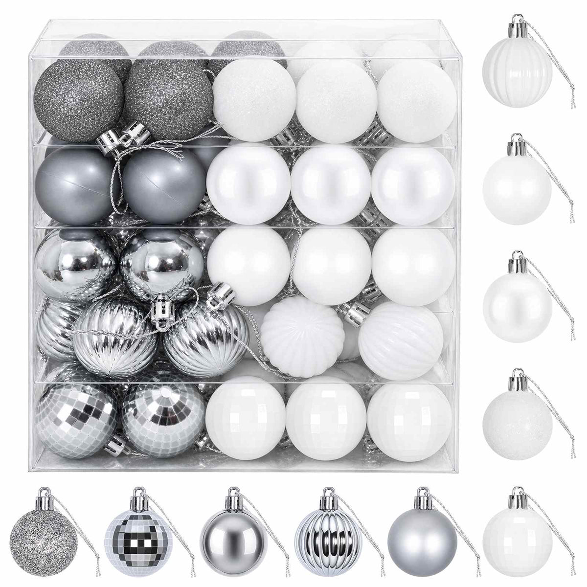 Christmas Ball Set 100 pcs White and Grey 4 cm Polystyrene