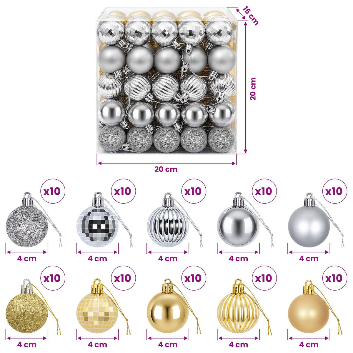 Christmas Ball Set 100 pcs Silver and Gold 4 cm Polystyrene