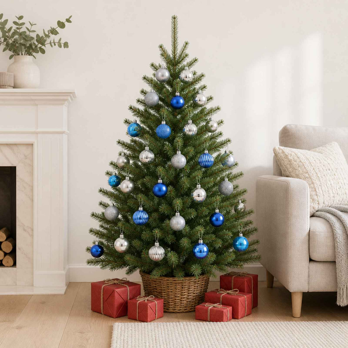 Christmas Ball Set 100 pcs Blue and Silver 4 cm Polystyrene