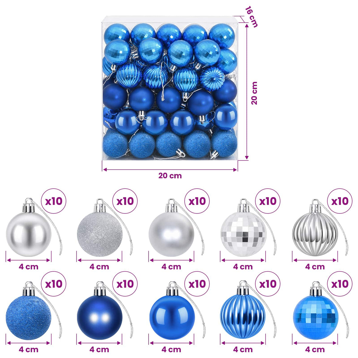 Christmas Ball Set 100 pcs Blue and Silver 4 cm Polystyrene