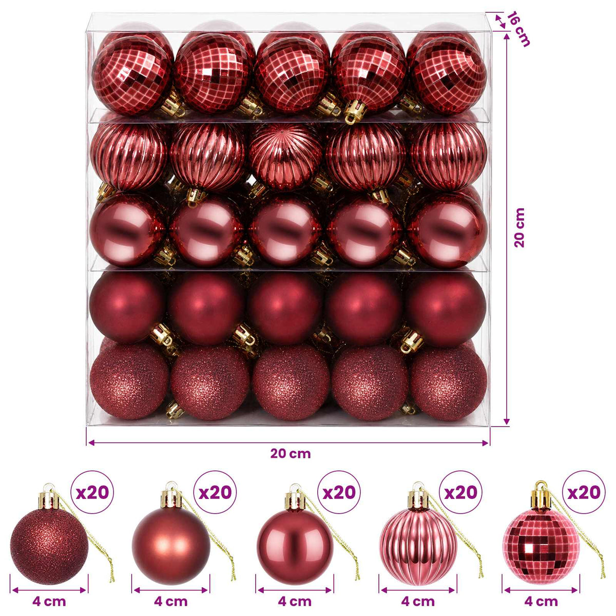 Christmas Ball Set 100 pcs Wine Red 4 cm Polystyrene