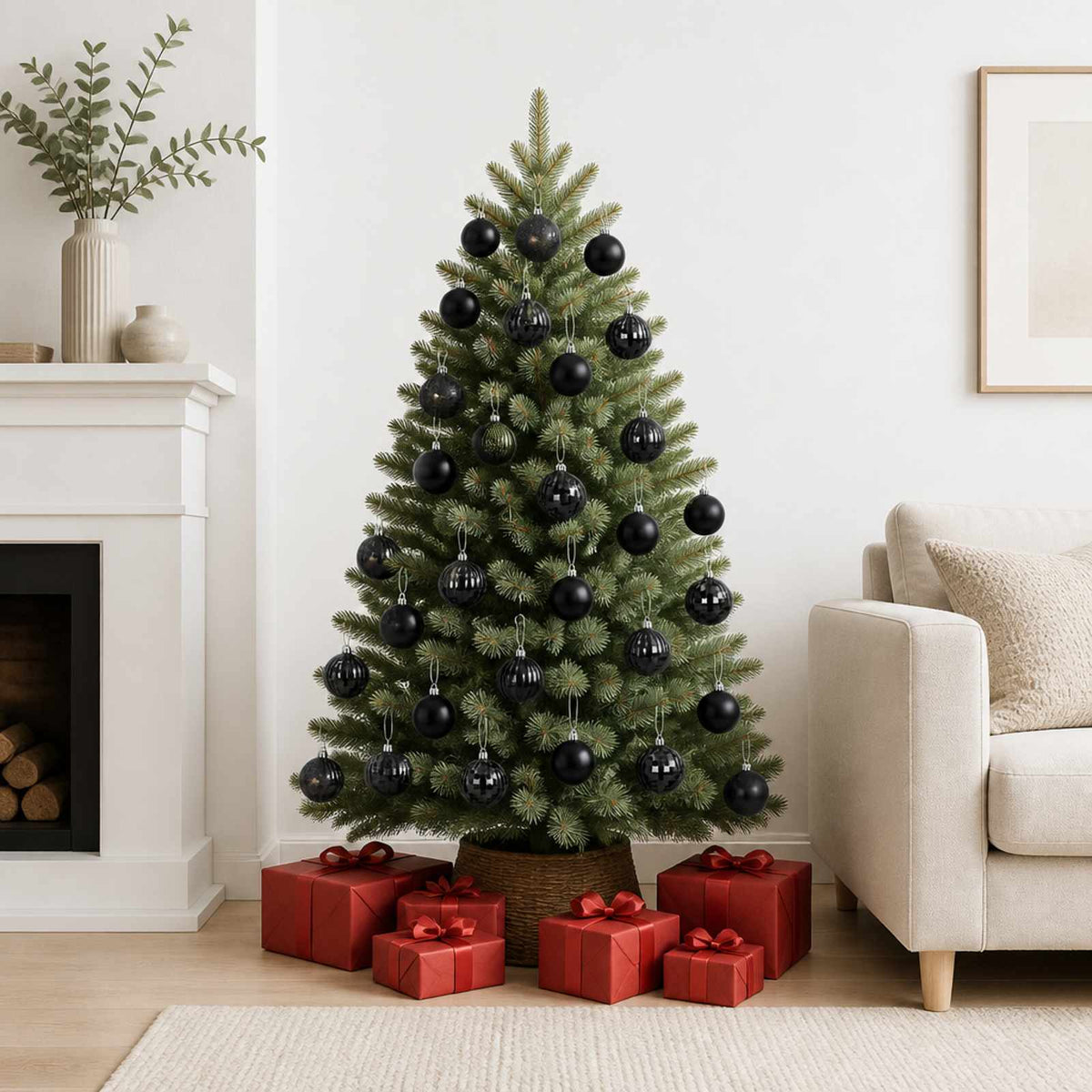 Christmas Ball Set 75 pcs Black 6 cm Polystyrene