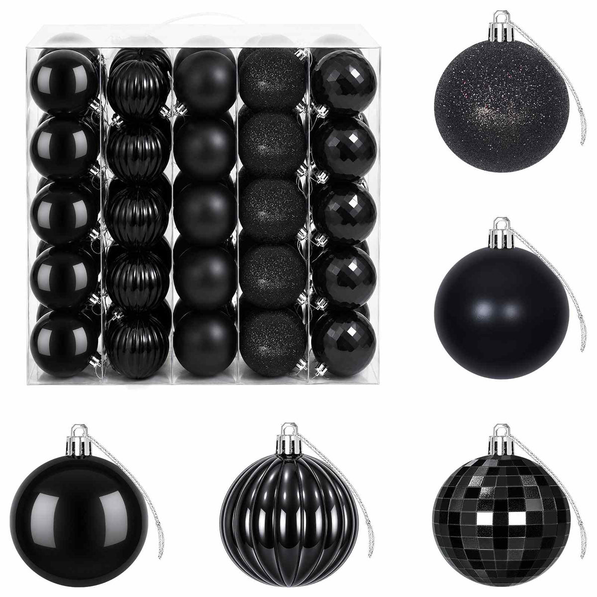 Christmas Ball Set 75 pcs Black 6 cm Polystyrene