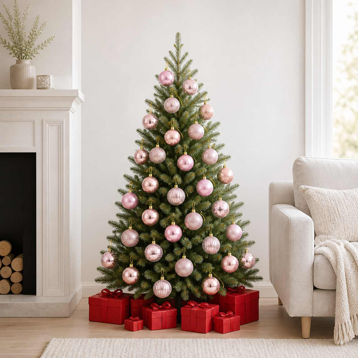 Christmas Ball Set 75 pcs Pink 6 cm Polystyrene