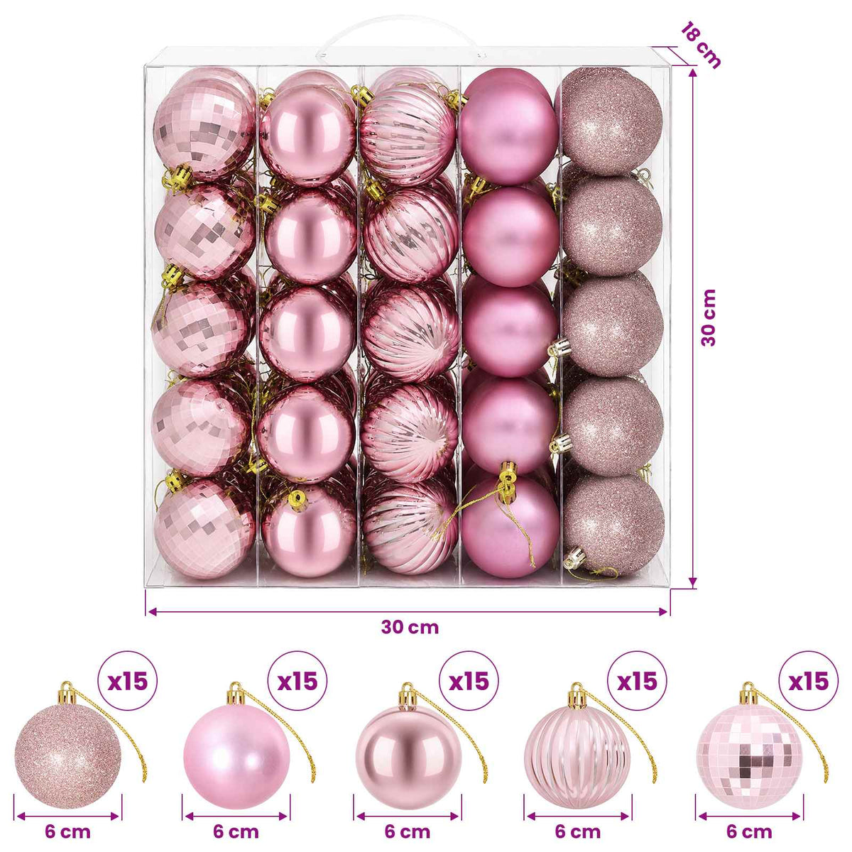 Christmas Ball Set 75 pcs Pink 6 cm Polystyrene