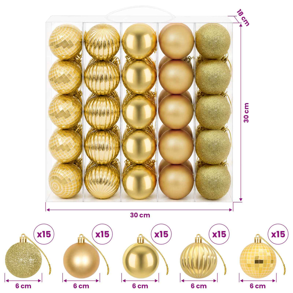 Christmas Ball Set 75 pcs Gold 6 cm Polystyrene