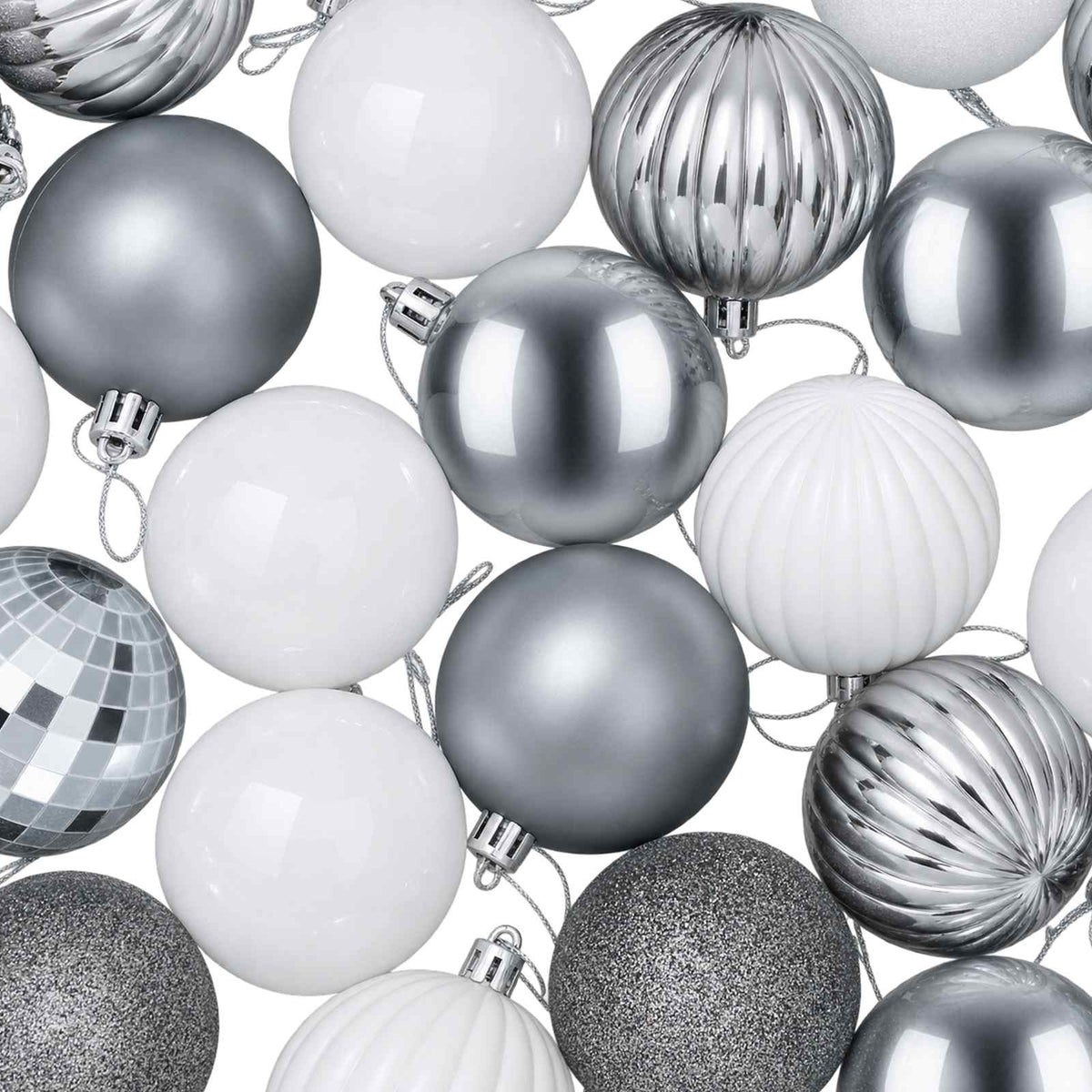 Christmas Ball Set 75 pcs White and Grey 6 cm Polystyrene