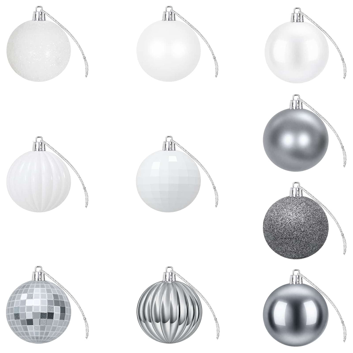 Christmas Ball Set 75 pcs White and Grey 6 cm Polystyrene