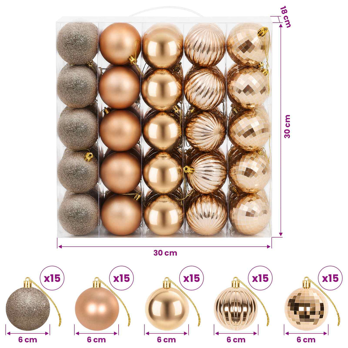 Christmas Ball Set 75 pcs Rose Gold 6 cm Polystyrene