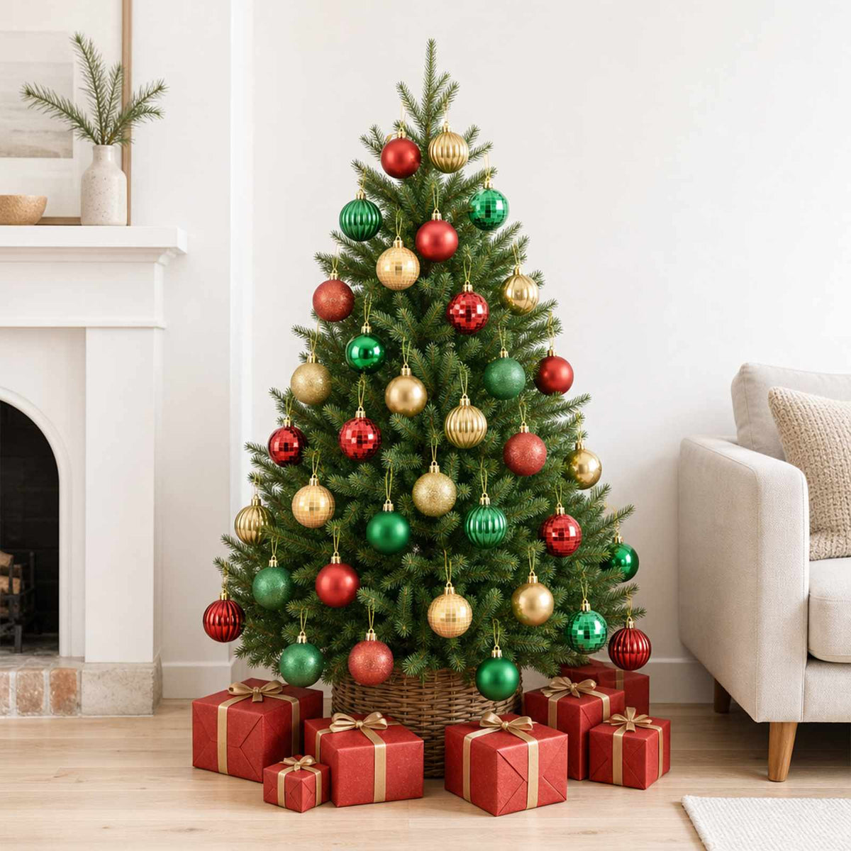 Christmas Ball Set 75 pcs Red, Gold and Green 6 cm Polystyrene