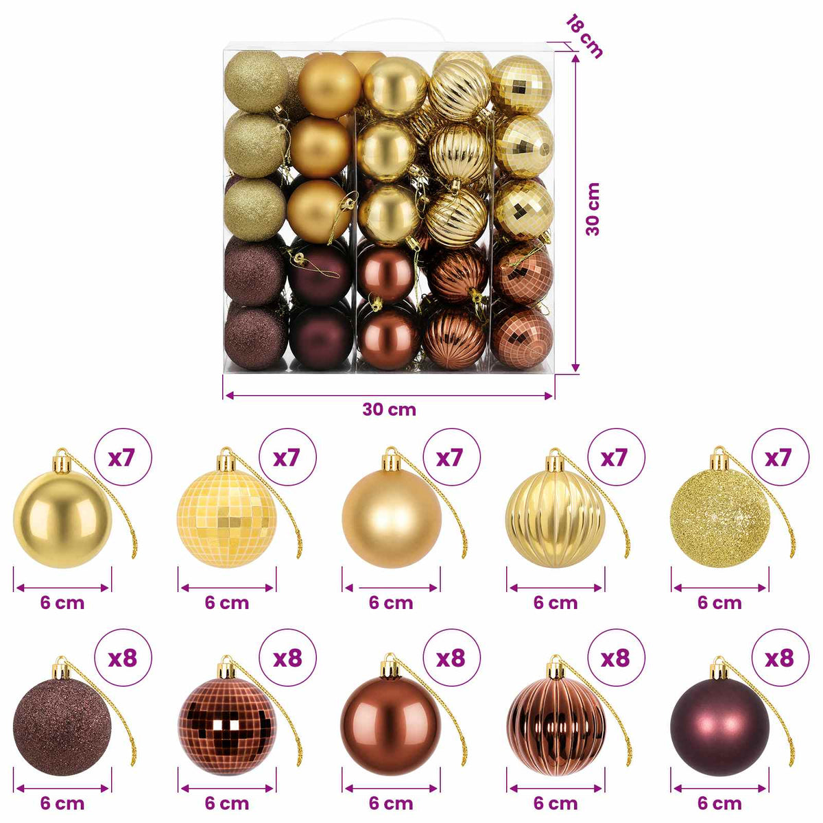 Christmas Ball Set 75 pcs Brown and Gold 6 cm Polystyrene