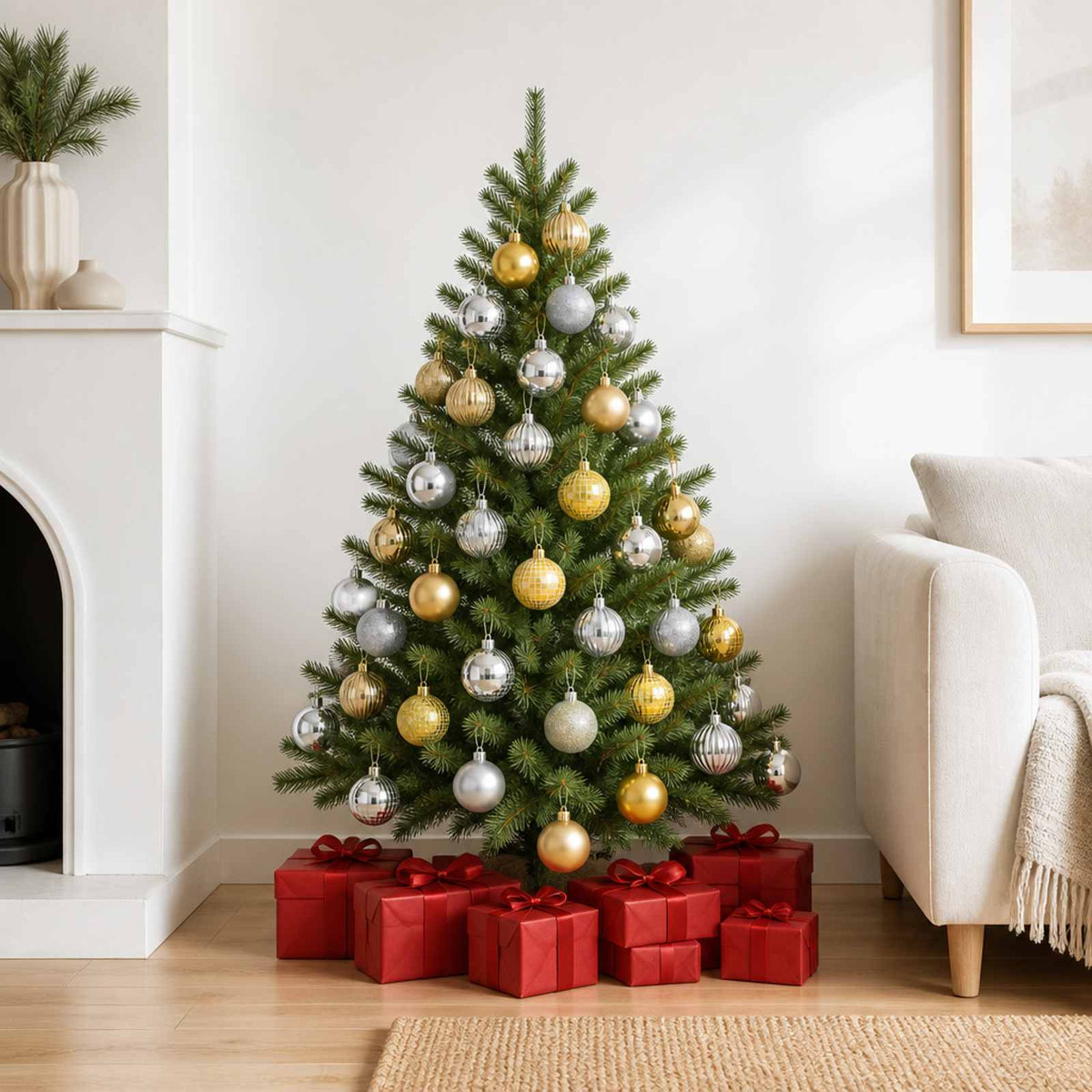Christmas Ball Set 75 pcs Silver and Gold 6 cm Polystyrene