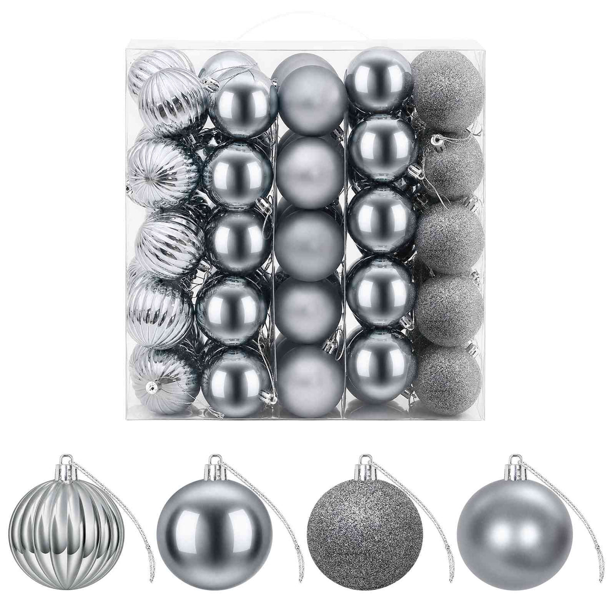 Christmas Ball Set 75 pcs Grey 6 cm Polystyrene