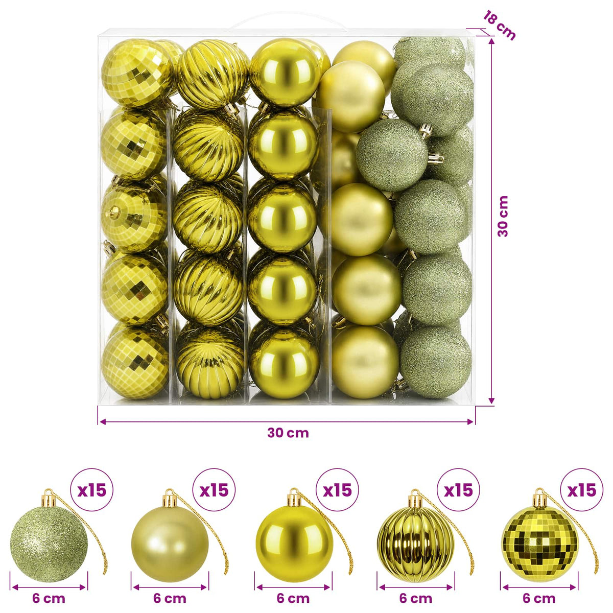 Christmas Ball Set 75 pcs Light Green 6 cm Polystyrene