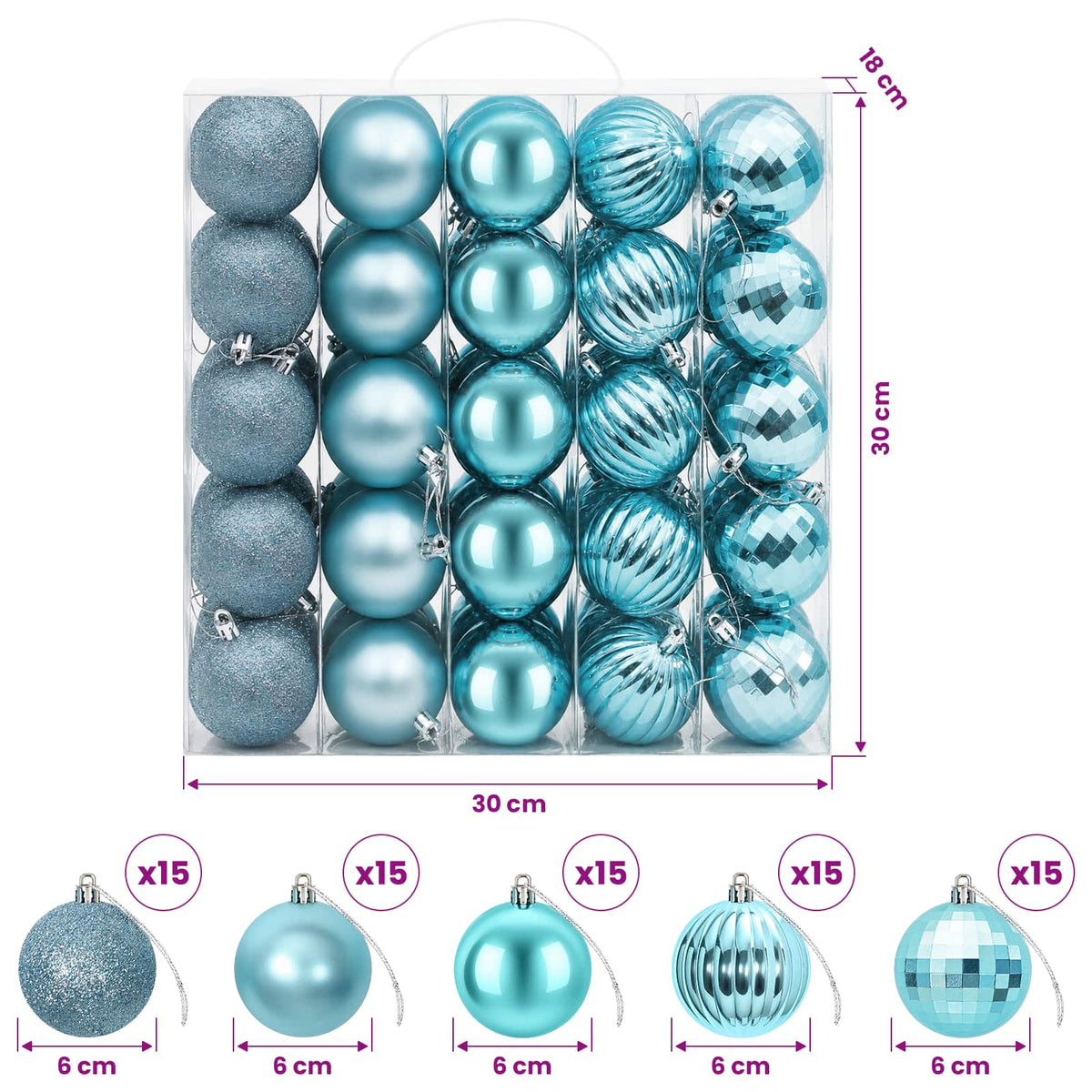 Christmas Ball Set 75 pcs Turquoise 6 cm Polystyrene