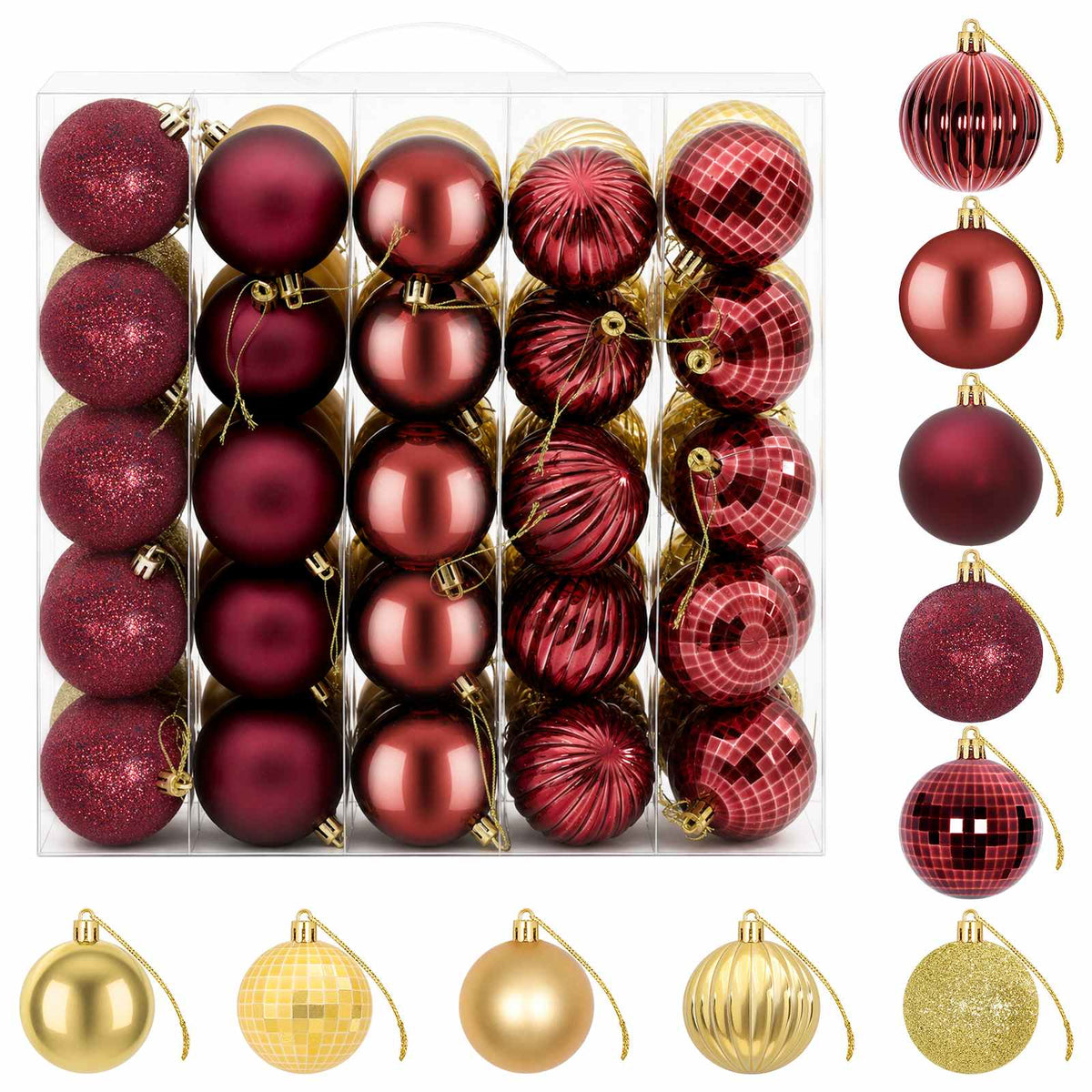 Christmas Ball Set 75 pcs Gold and Wine Red 6 cm Polystyrene
