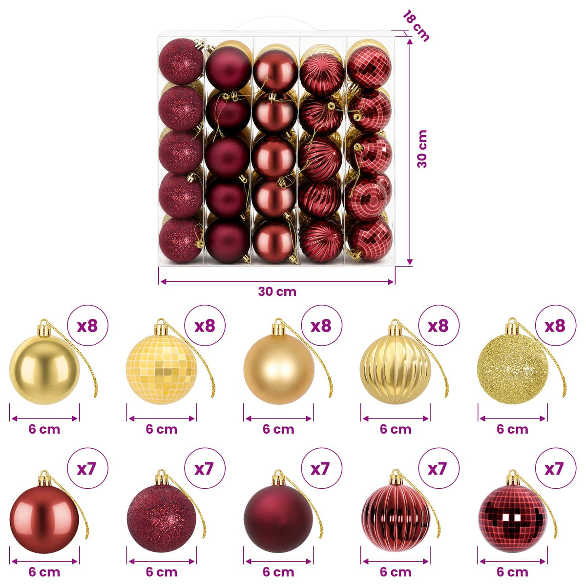 Christmas Ball Set 75 pcs Gold and Wine Red 6 cm Polystyrene