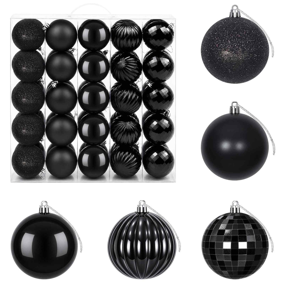 Christmas Ball Set 50 pcs Black 8 cm Polystyrene