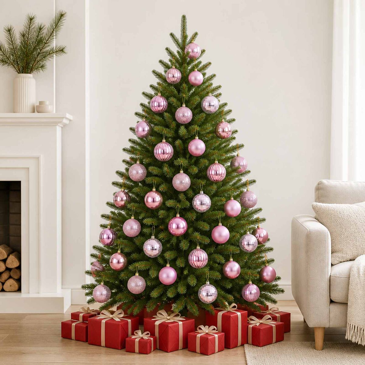 Christmas Ball Set 50 pcs Pink 8 cm Polystyrene