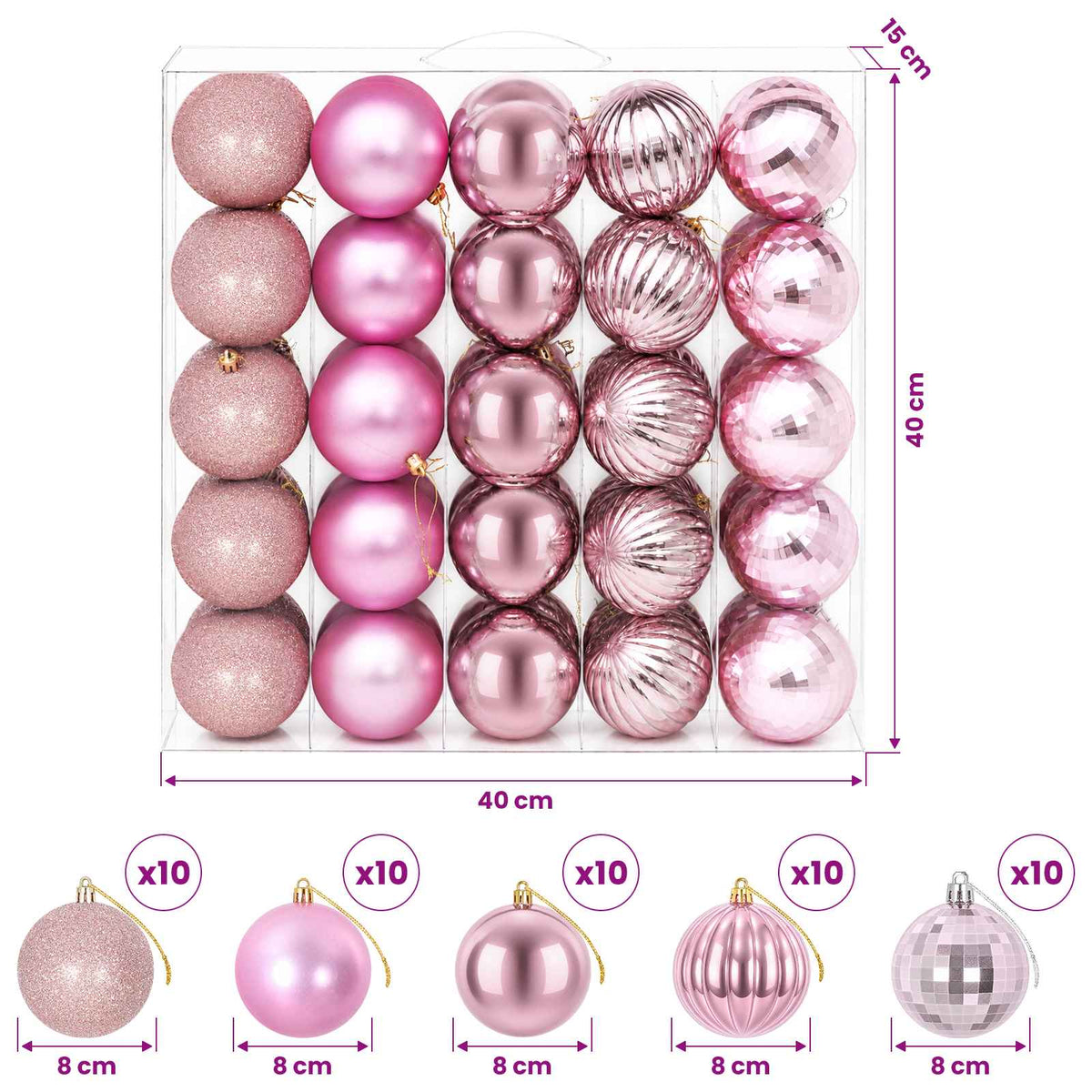 Christmas Ball Set 50 pcs Pink 8 cm Polystyrene