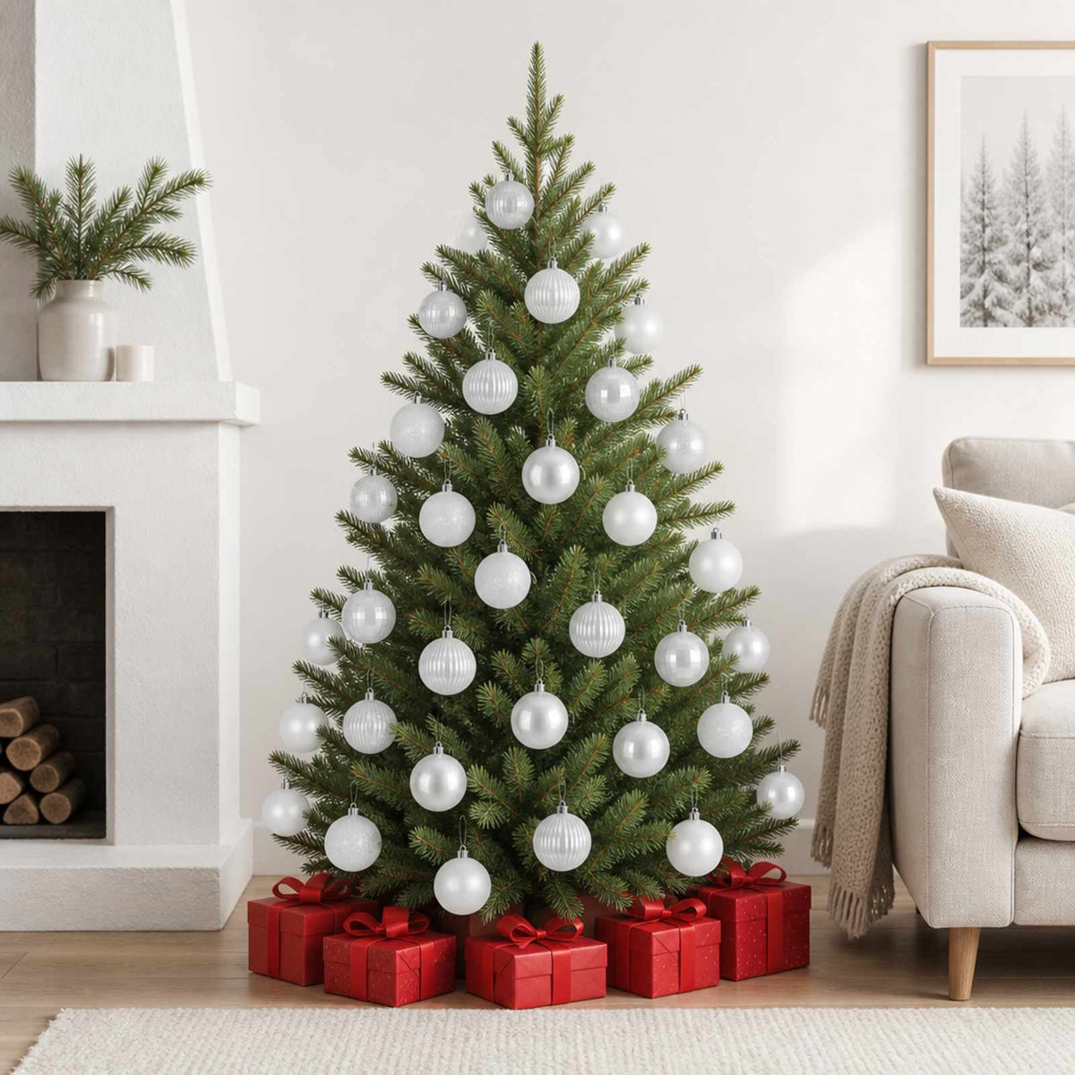 Christmas Ball Set 50 pcs White 8 cm Polystyrene