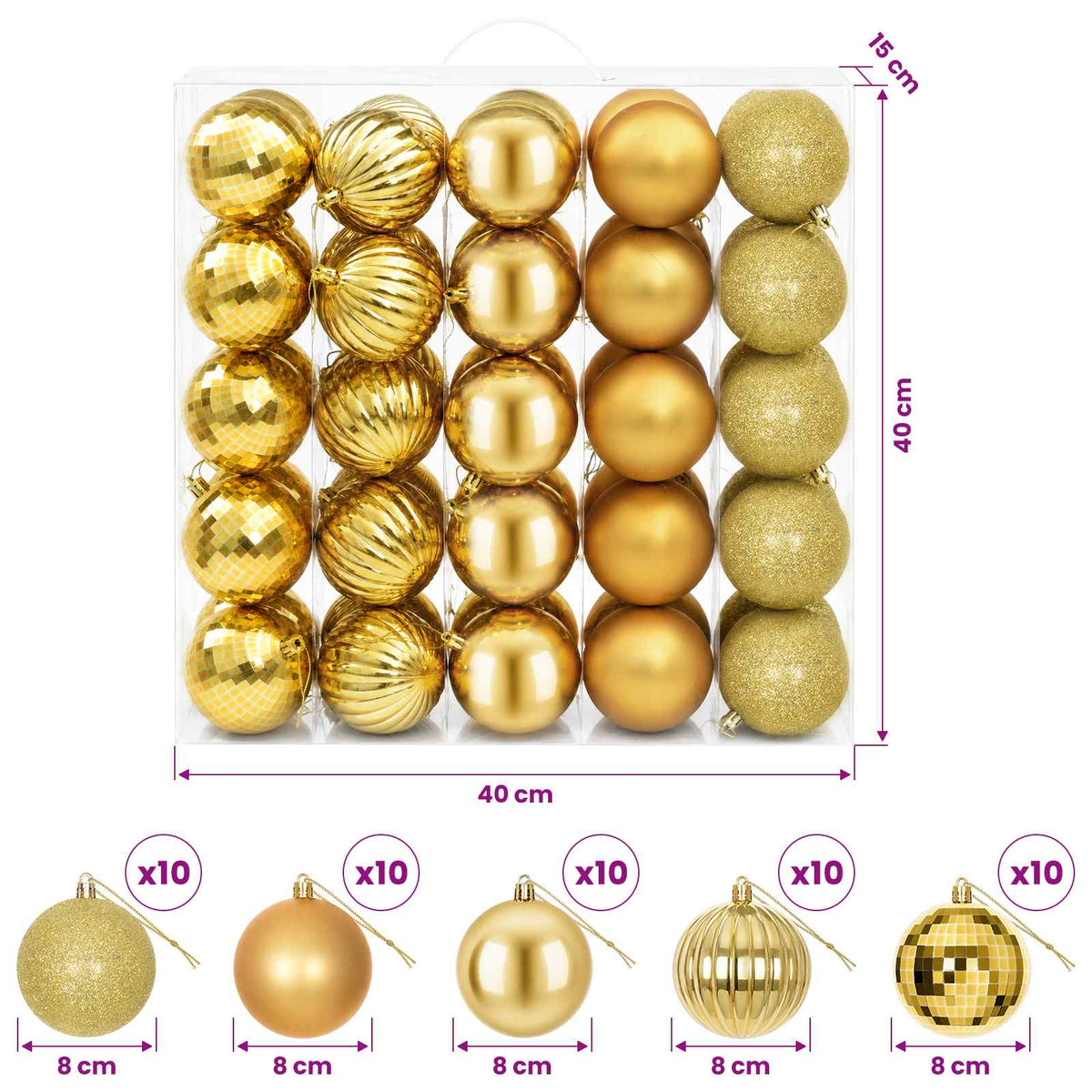 Christmas Ball Set 50 pcs Gold 8 cm Polystyrene