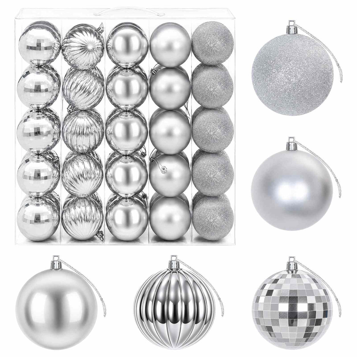 Christmas Ball Set 50 pcs Silver Dia. 8 cm Polystyrene