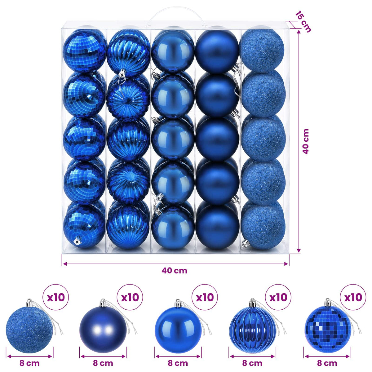 Christmas Ball Set 50 pcs Blue 8 cm Polystyrene