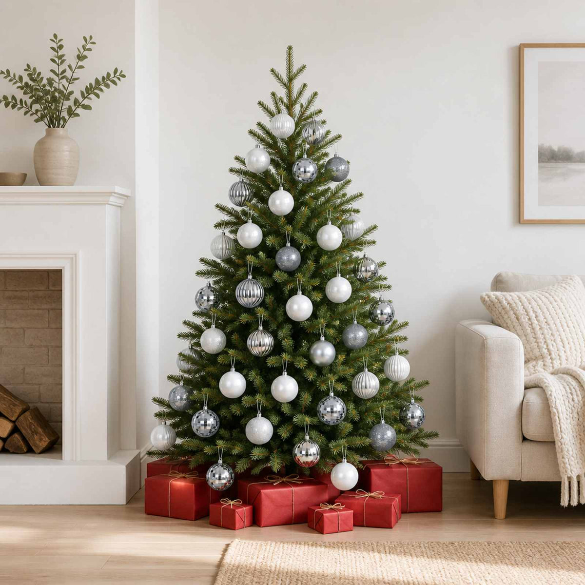 Christmas Ball Set 50 pcs White and Grey 8 cm Polystyrene