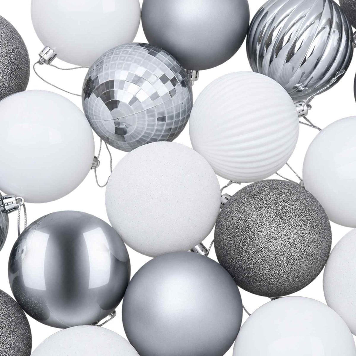 Christmas Ball Set 50 pcs White and Grey 8 cm Polystyrene