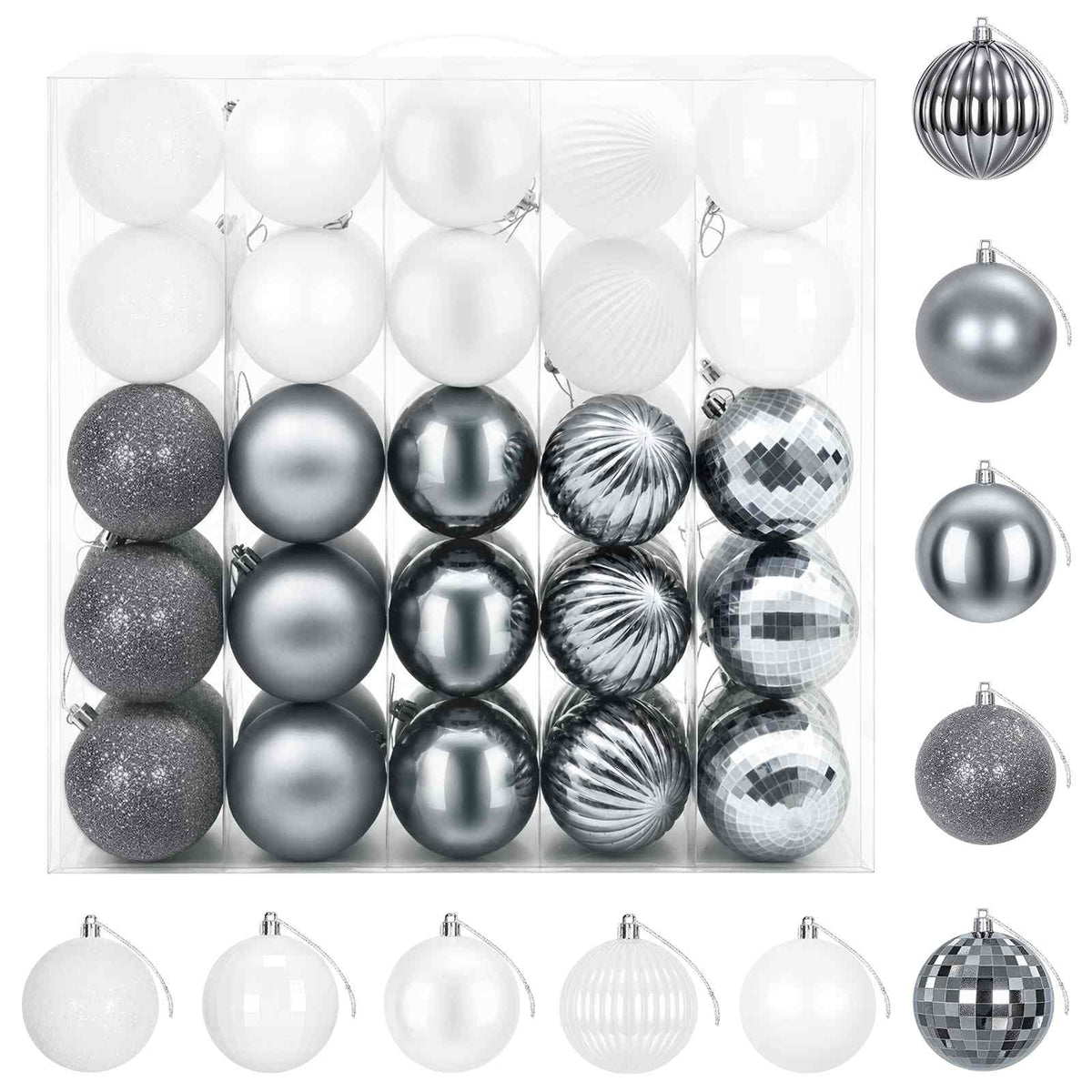 Christmas Ball Set 50 pcs White and Grey 8 cm Polystyrene