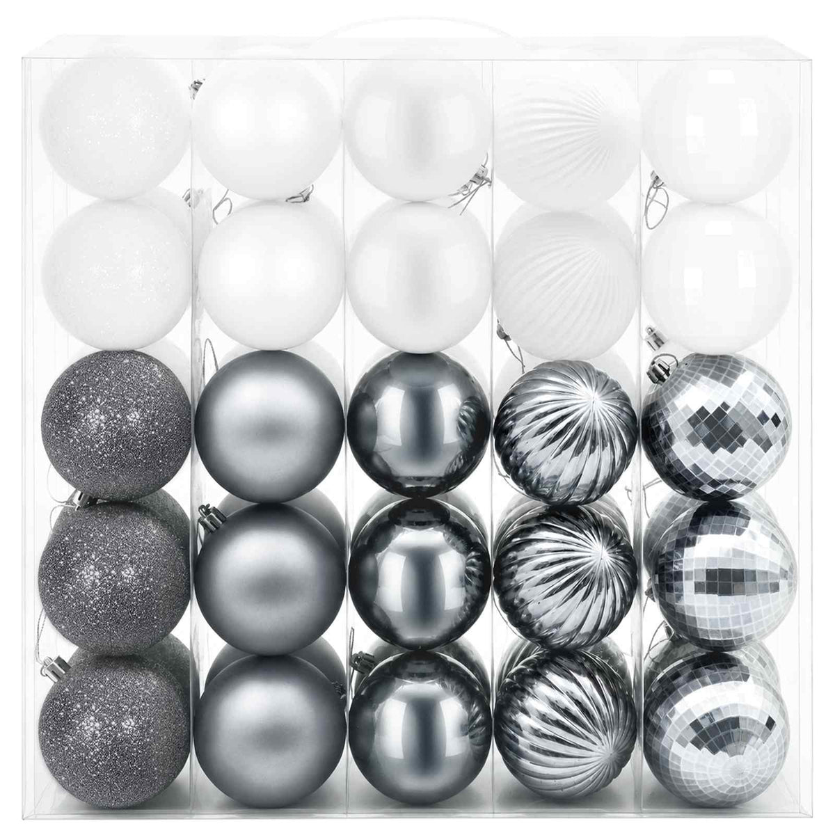 Christmas Ball Set 50 pcs White and Grey 8 cm Polystyrene