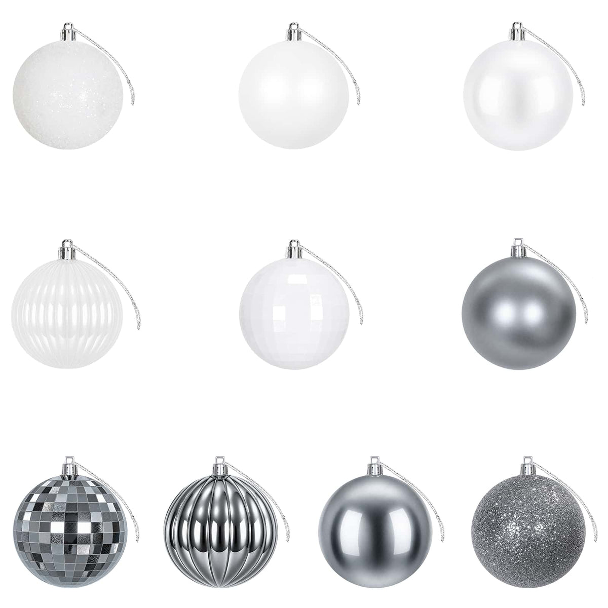 Christmas Ball Set 50 pcs White and Grey 8 cm Polystyrene