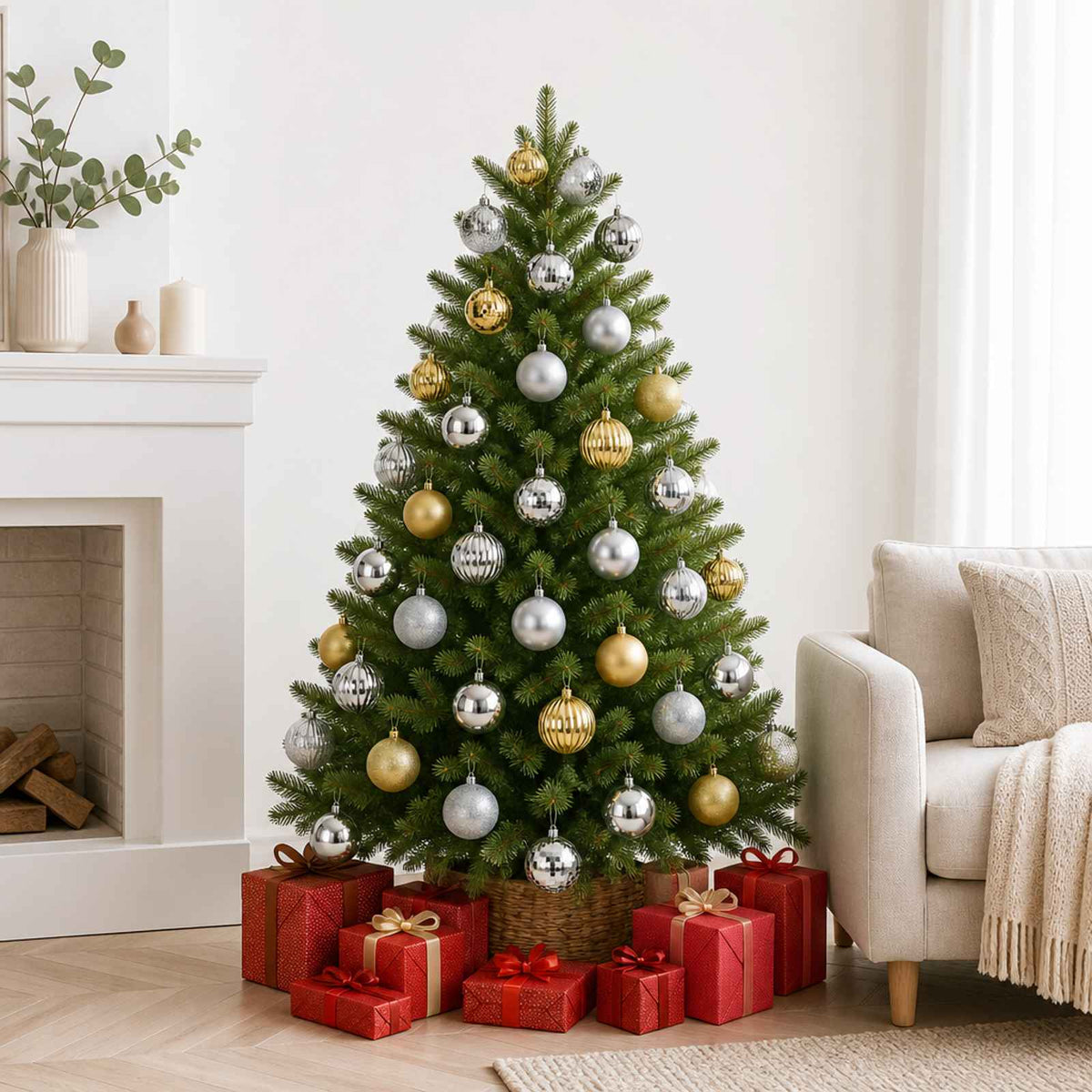 Christmas Ball Set 50 pcs Silver and Gold 8 cm Polystyrene