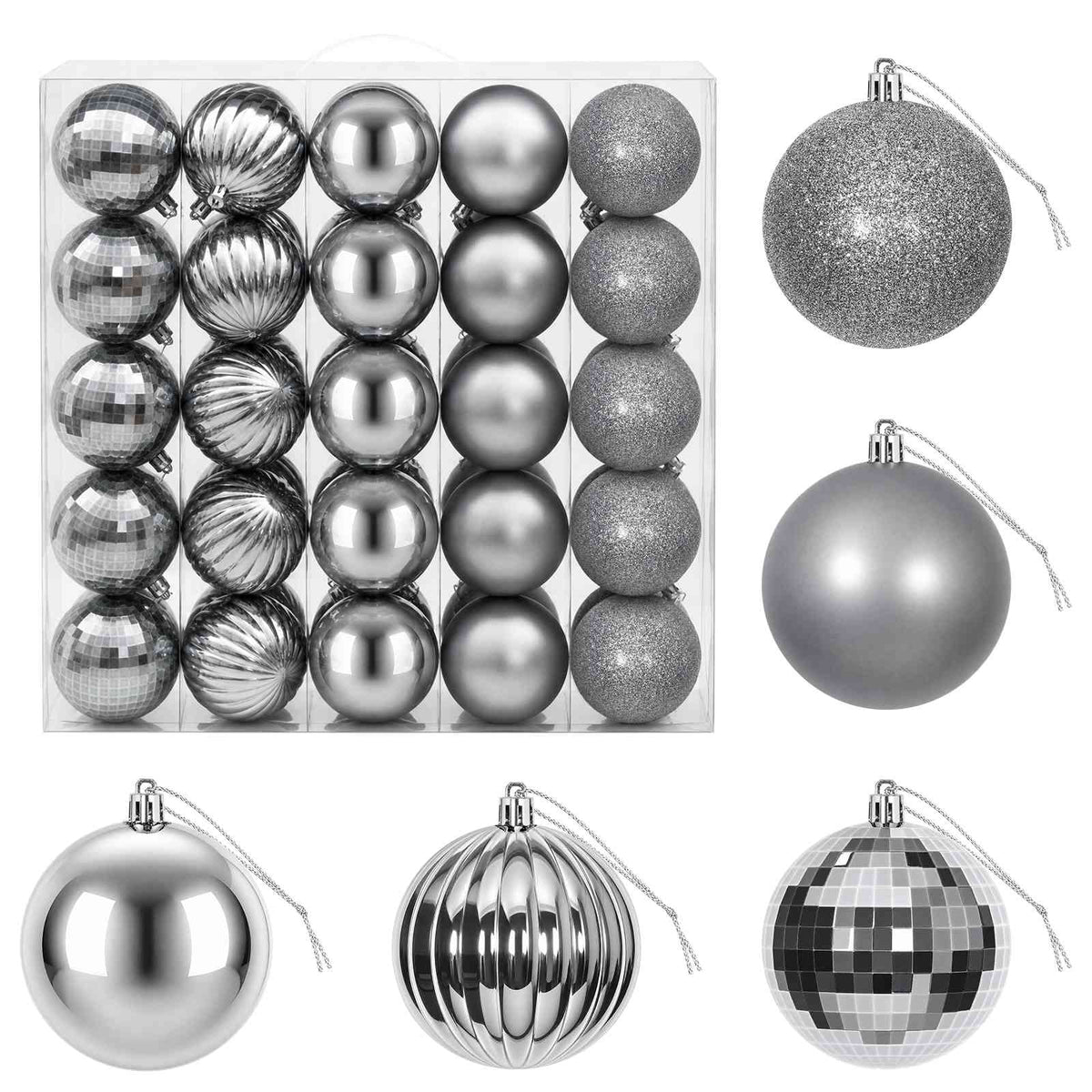 Christmas Ball Set 50 pcs Grey 8 cm Polystyrene