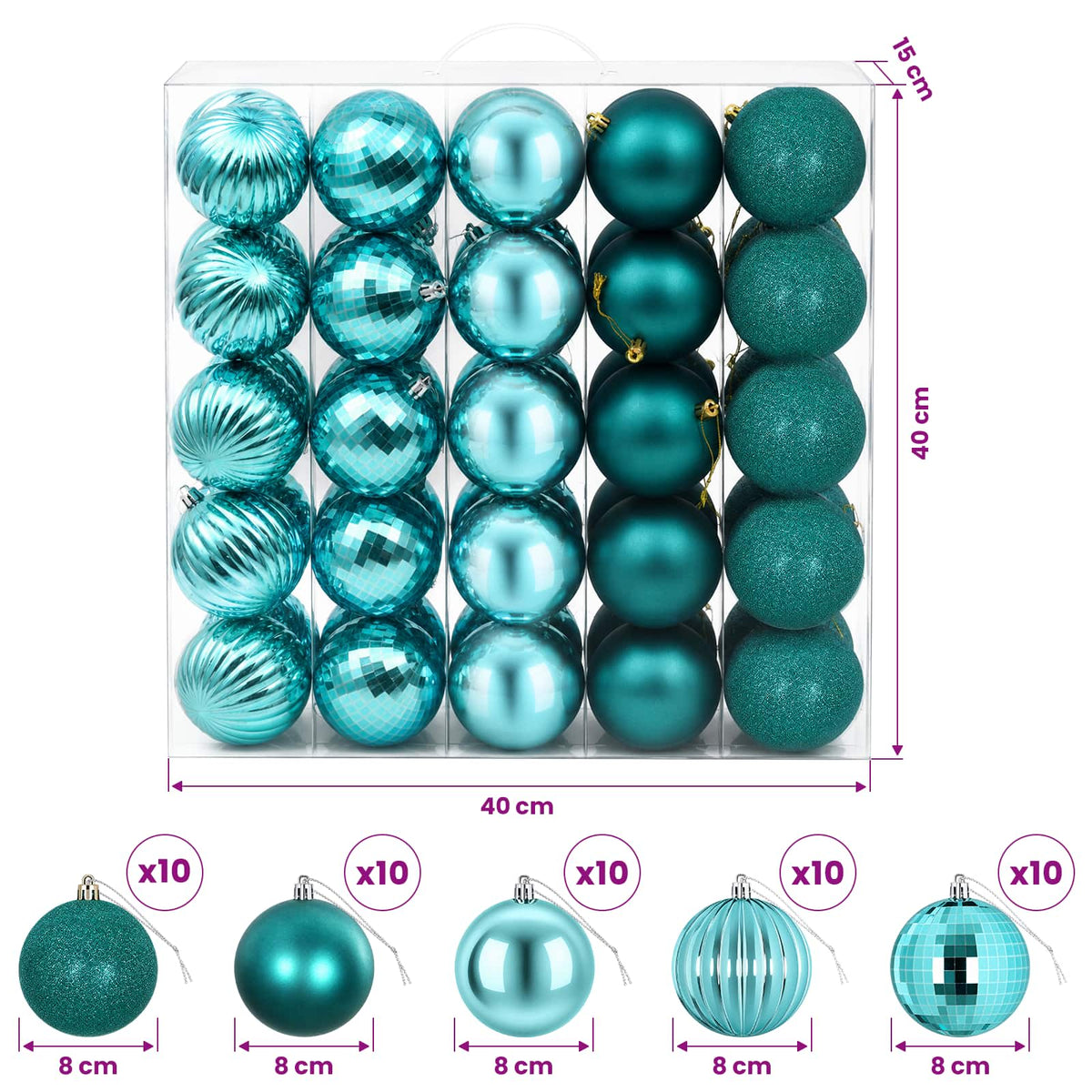 Christmas Ball Set 50 pcs Green Dia. 8 cm Polystyrene