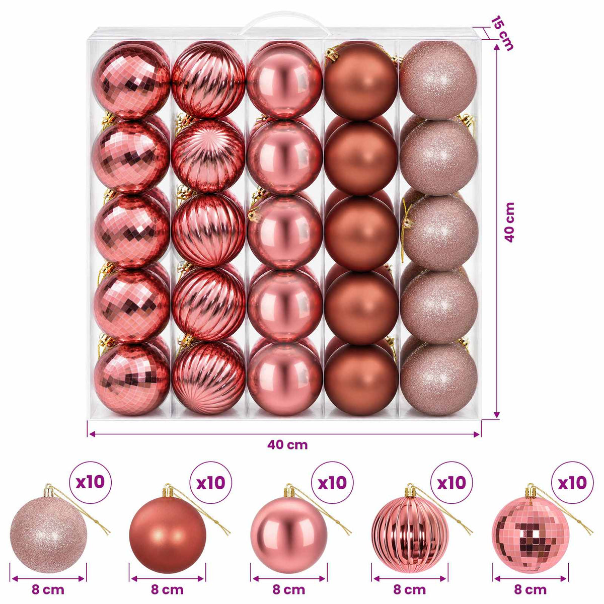 Christmas Ball Set 50 pcs Pink and Rose 8 cm Polystyrene