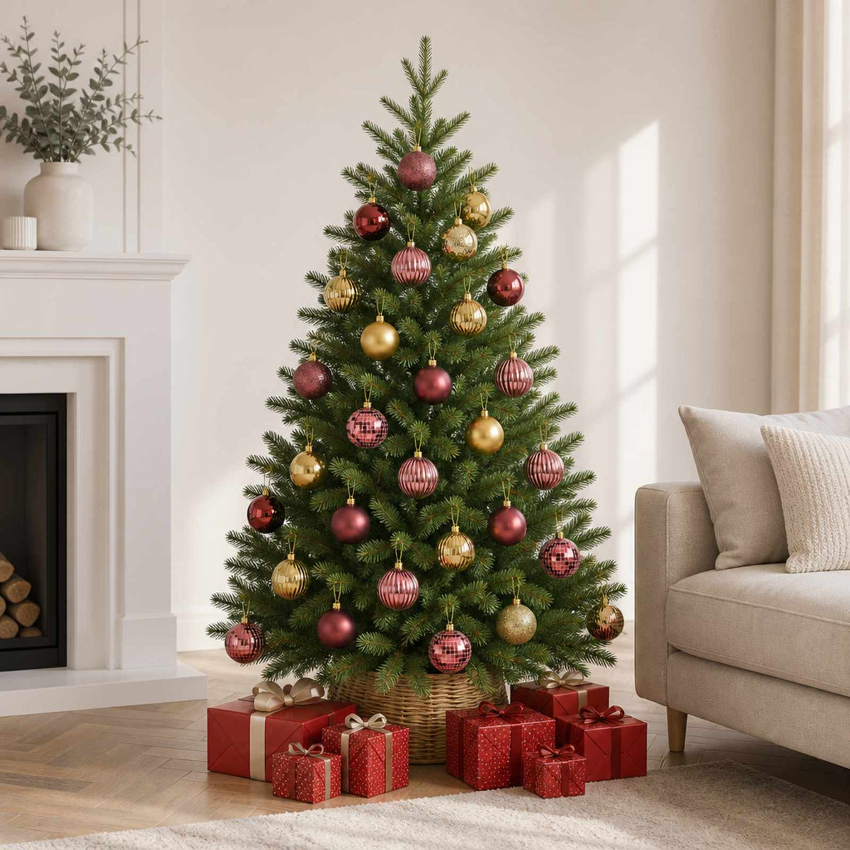 Christmas Ball Set 50 pcs Gold and Wine Red 8 cm Polystyrene